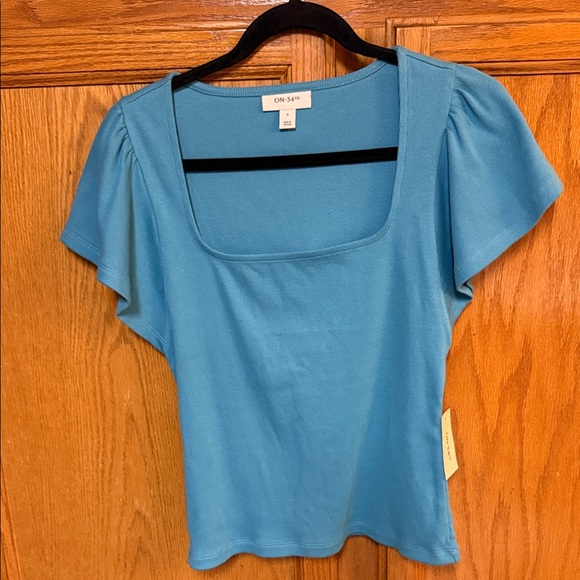ON 34th Tops - ON & OFF blue Square Neck Flutter Sleeve Tee